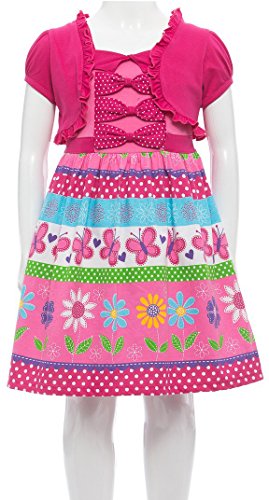 Image of ToBeInStyle Girls Two Piece Short Sleeve Dress and Matching Bolero Crop Cardigan Assorted Prints Cotton Blend Summer Outfit