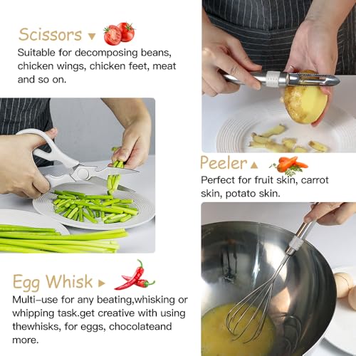 Kitchen Utensil Set-Silicone Cooking Utensils-33 Kitchen Gadgets & Spoons for Nonstick Cookware-Silicone and Stainless Steel Spatula Set-Best Kitchen Tools, Useful Pots (Cream White)