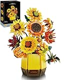 Picture of 2 in 1 Sunflower Building Blocks for Adult - Artificial Flower Bouquets Building Set Van ggh Art Collection, Transforms from Sunflower Vase to Dinner Table Centerpieces, Home Decor Gift for Valentines