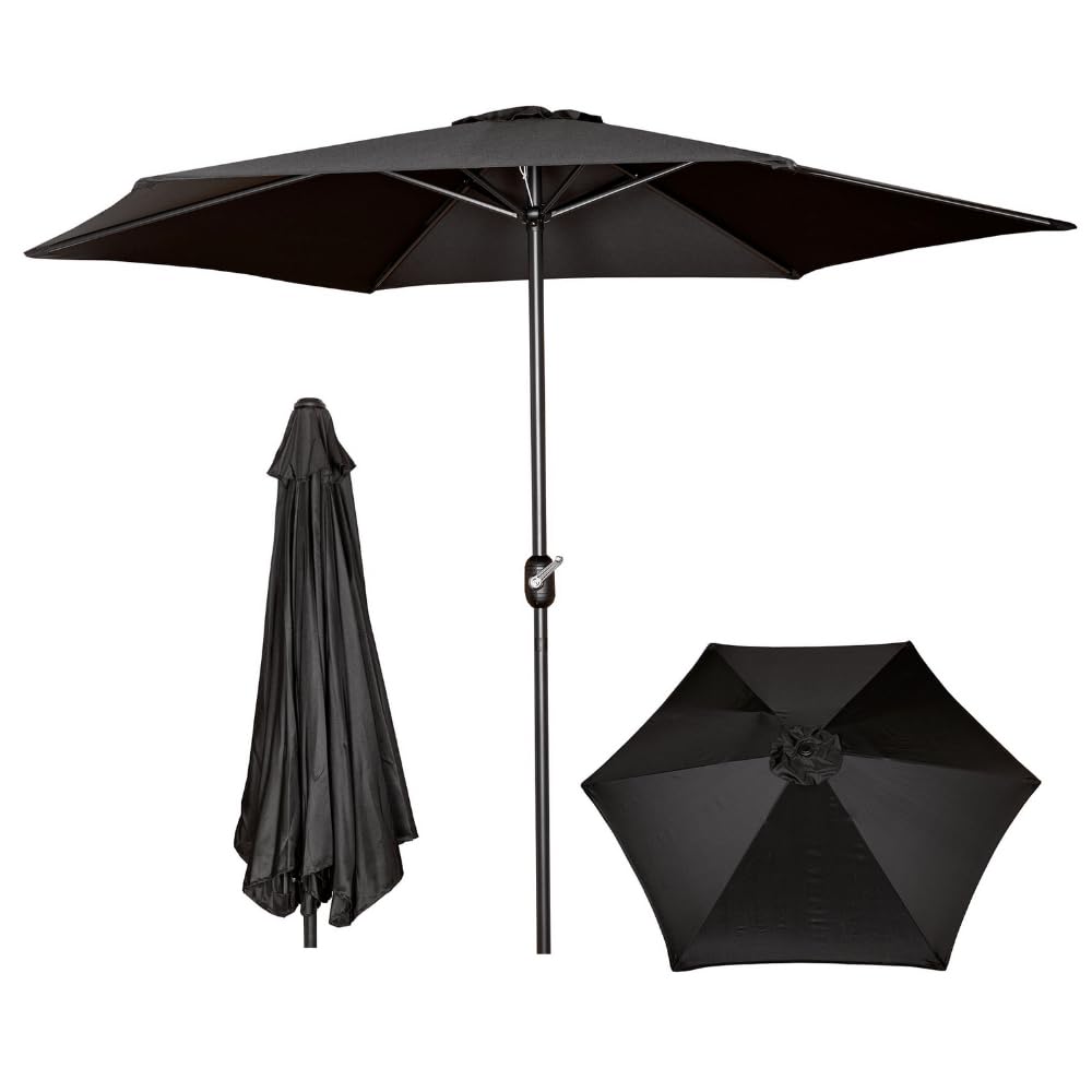 Black Samuel Alexander 2.7M Havana Garden Patio Parasol With Crank Handle In
