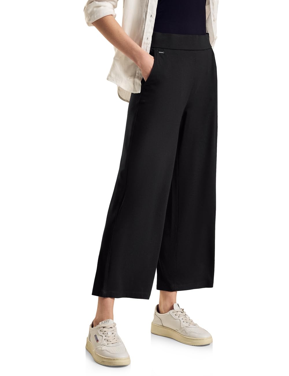 Street One Women's A377981 Jersey Trousers in Loose fit, Black, 42W x 26L