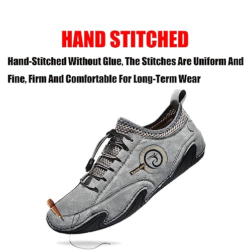 Lymphvity Men's ltalian Handmade Leather Sneakers Outdoor Slip On Non-Slip Walking Shoes Breathable Lightweight Lace Up Walking Driving Sports Shoes4