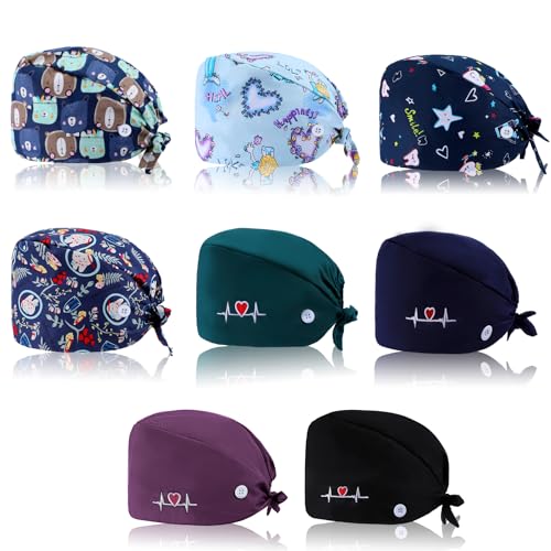 Image of 8 Pcs Elastic Nurse Hats Teeth Pattern Working Hats Bulk for Women Dental Caps Adjustable Dentist Scrub Cap Colorful