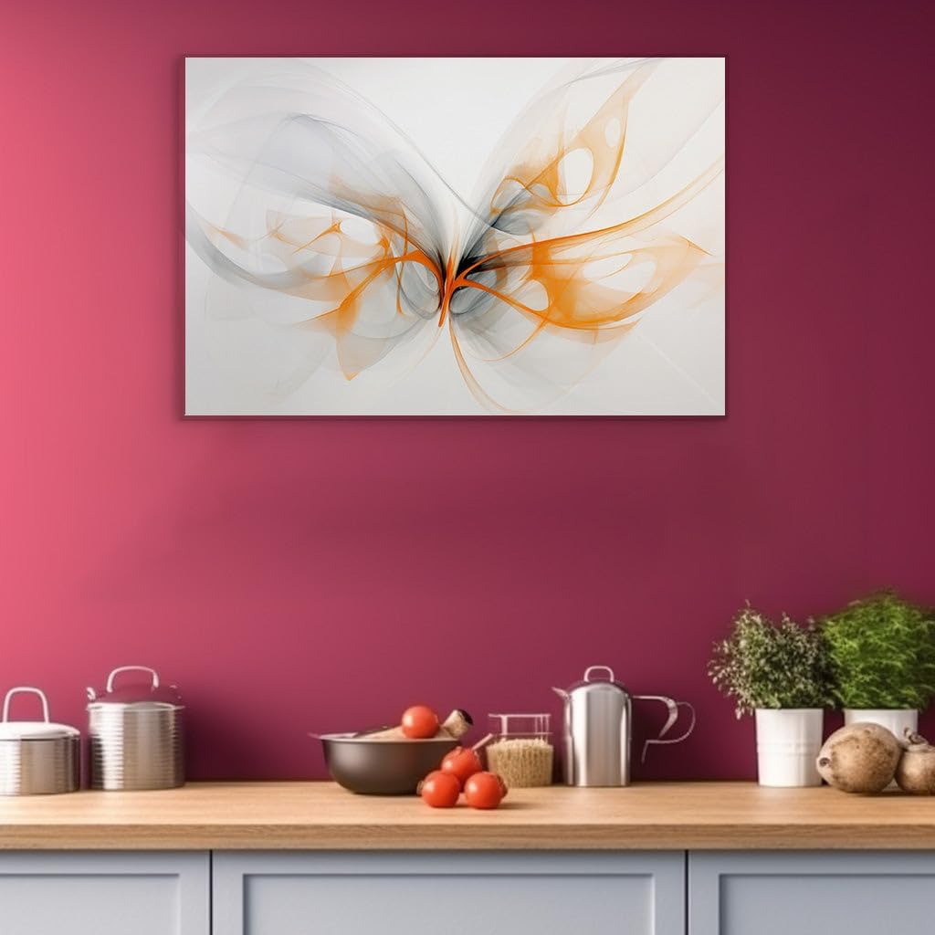 Canvas for Living room. Flutter of Mystery: An Abstract Vision in Orange and Gray, 27 x 18 inch Canvas Wall Art - Ready to Hang