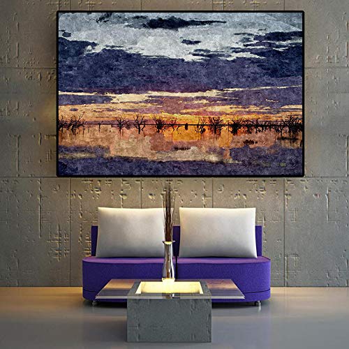 Art photo enfants chambre décor avec toile paysage lac coucher de soleil