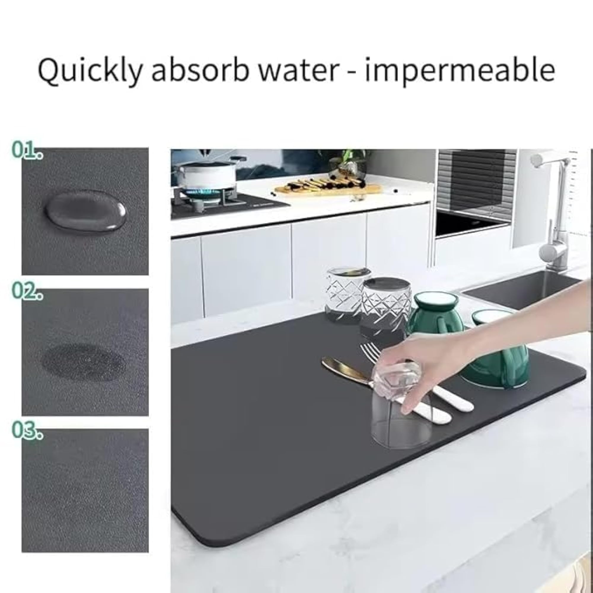 Large Dish Drying Kitchen Mat, Water Absorbent