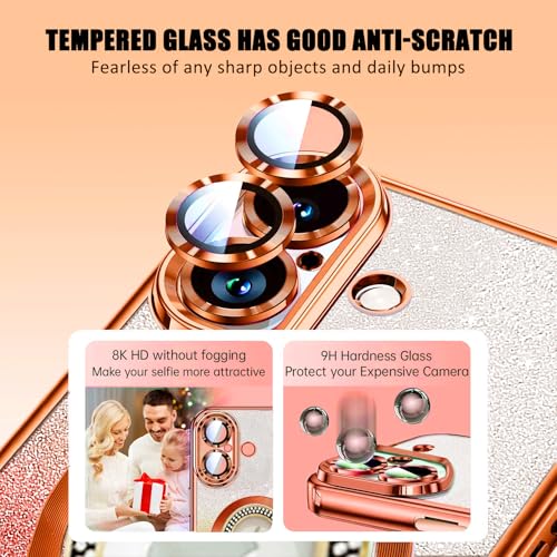 Image of Misscase for iPhone 17 Magnetic Glitter Case Compatible with MagSafe,Full Protection Slim Shockproof Anti-Scratch Case with Camera Lens Protector Plating Bling Dust-Proof Net for Women Orange
