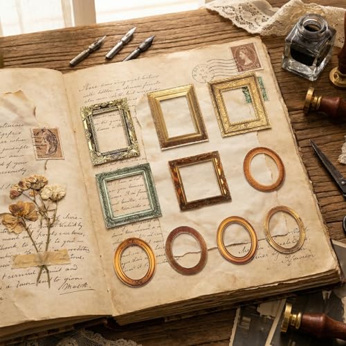 Image of 30-Pack Vintage Photo Frame Scrapbooking Paper Set, 10 Designs 3D Embossed Retro Hollow-Out Decorative Frames for Journaling, DIY Crafts & Albums
