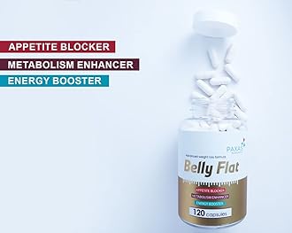 PAXAS Belly Flat I 120 Capsules I Weight Loss I Appetite Blocker I Metabolism-Energy Booster I Sugar Control I Glucomannan I Choline I Garconia Cambogia I Vitamins