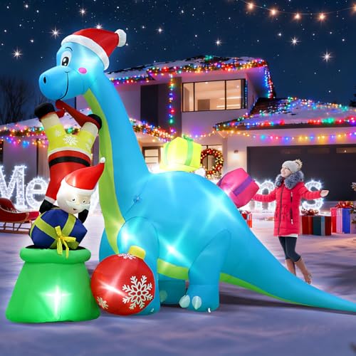 12.5 FT Christmas Inflatable Decorations Giant Huge Dinosaur Santa Claus Cornucopia Outdoor Blow Up Decor Cute Funny Carrying Gifts Boxes Built-in 8 LEDs Xmas Yard Lawn Garden Inflatables de Navidad