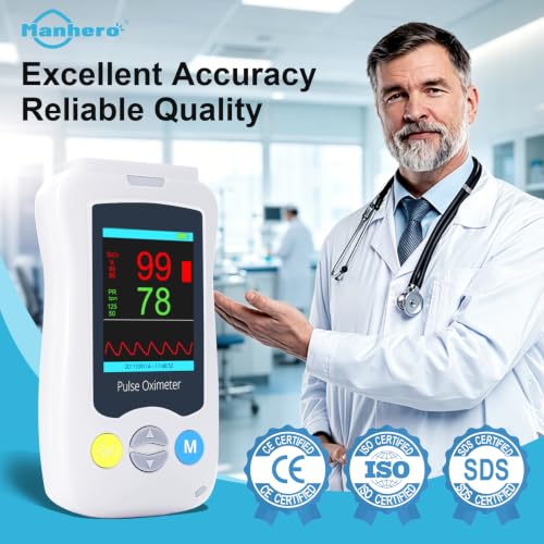 Image of Overnight Pulse Oximeter, Medical Grade Accuarcy SpO2 & PR Continuous Pulse Oximeter Pediatric Blood Oxygen Saturation Monitor Handheld Infant with Adjustable Alarms and 500 Data Storage for Adult Baby