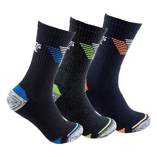 Calcetines deportivos (3 pares) TÉRMICOS. Calcetines con puño anti-presión y sin coturas ideales para running, ciclismo, trekking. Con puntera y talón reforzados. (40-46, Negro/Variado)