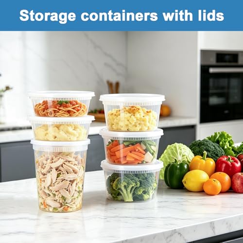Image of Lamosi 60 Sets Deli Containers With Lids, 8 /16 /32 oz Quart Containers