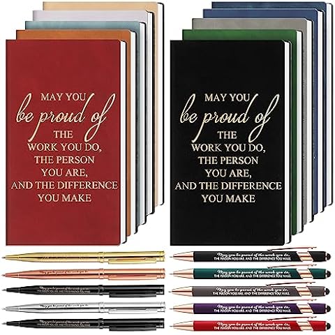 Ireer 10 Sets Employee Appreciation Gifts Notebooks with Pens A6 Leather Journal Thank You Gifts Bulk Notebooks Inspirational Christmas Gifts for Coworker Team Teacher Nurse(May You Be Proud) Cover