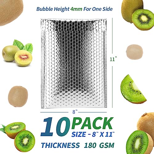 Image of Thermal Bubble Mailer 8 inch x 11 inch,Pack of 10 Insulated Mailers for Cold Shipping,Foil Mailing Envelopes,Cool Bubble Mailers, Waterproof Cold Shipping Package for Food, Perishables, Cosmetics