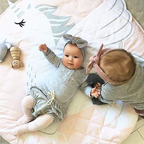 Abreeze Play Mat Round Rug Unicorn Crawling Blanket Infant Game Pad Tummy Time Mat Nursery Rug Baby Girl Baby Gym Activity Room Decor Unicorn Washable Soft Carpet