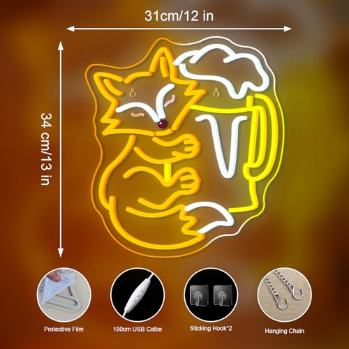 Image of Fox Beer LED Neon Sign Beer Mug Light Up for Bar Party Wall Decoration | 13IN*12IN,Five level brightness adjustment,USB power,For Bar,Club,Pub,Party,Men Cave,Garage,Living room,Bedroom,Restaurant