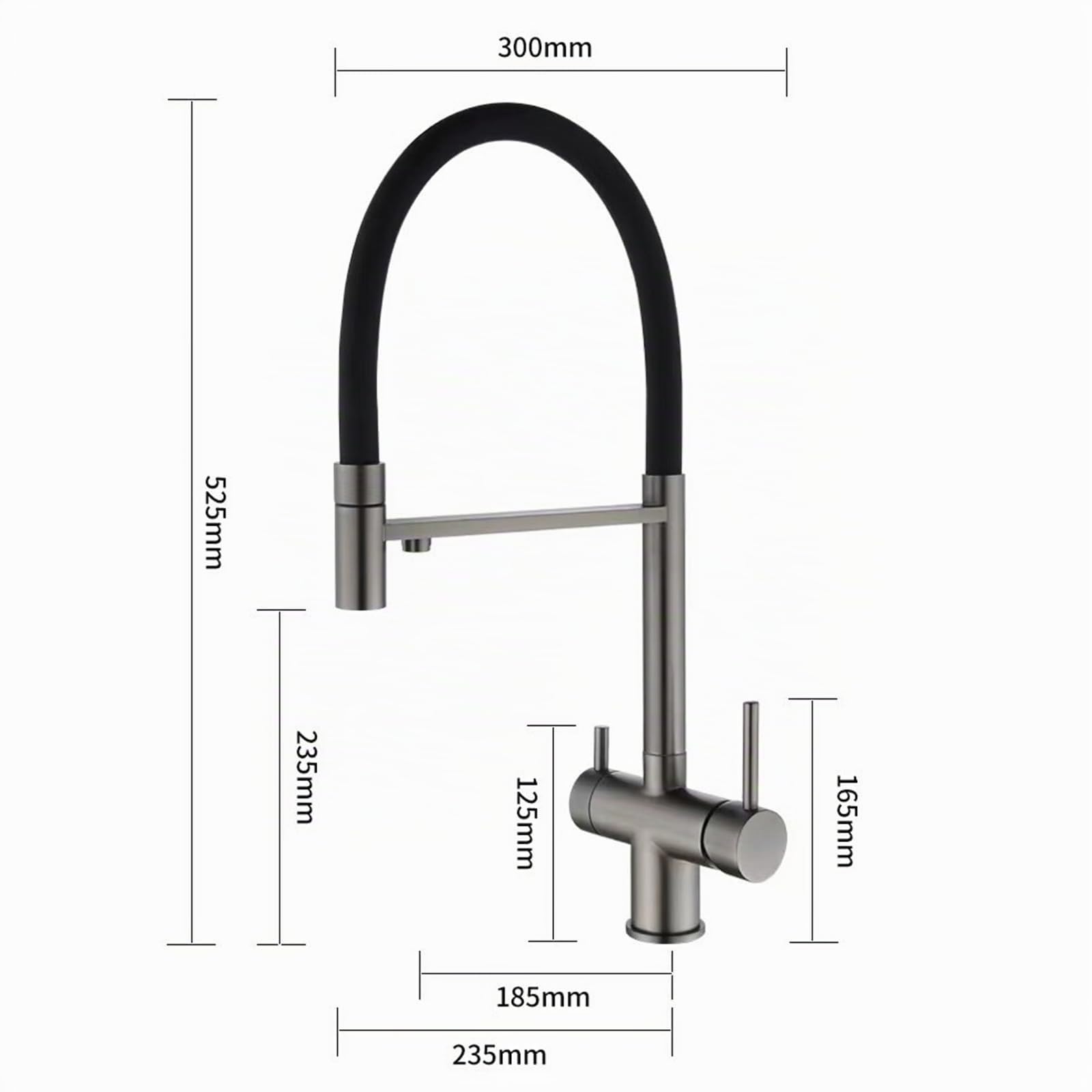 Grifo de Cocina con Ducha Extraíble Grifo de Agua Potable de 3 Vías Sistema de Ósmosis Caño de Agua Doble de Dos Mandos Grifo de Tres Vías Pistola de Cocina Gris
