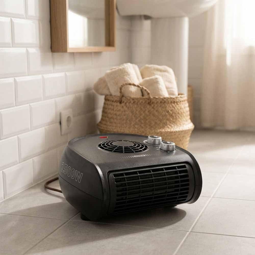 Suinga Calefactor Horizontal 2500 W | Función Ventilador | Termostato Ajustable | Calefactor de Suelo para Baño y Hogar | Selector Rotativo de 3 Posiciones