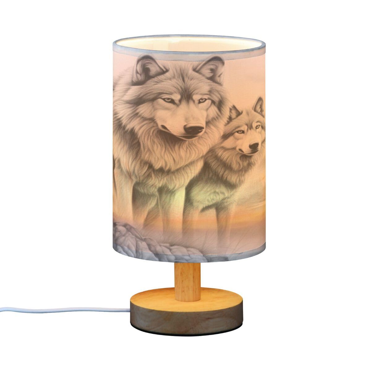 JUMBEAR Table Lamp,Bedside Lamps Nightstand Lamps with Flaxen Fabric Shade for Bedroom Living Room,LED Bulb Included-Wild Wolf - Image 2