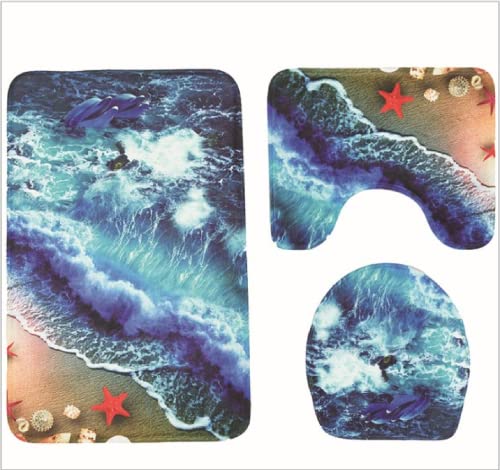 Badematten Set 3 teilig,Toilettenmatte Set,3er Badgarnitur Badezimmer Matte Set Dusch Bade Matte Vorleger Teppich 3D…