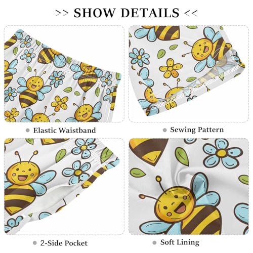 ALAZA Funny Bee Flower Pajama Shorts Sleep Shorts Pant Lounge Pajama Bottoms Elastic Waist with Pockets3