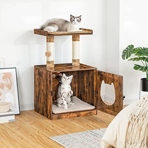 Hoobro Litter Box Enclosure With Cat Tree Tower, Litter Box Furniture Hidden With Cute Entrance, Private Washroom With Sisal Scratching Posts, Cat Head Door And Large Platform, Rustic Brown Bf11Mw03 #TOP7