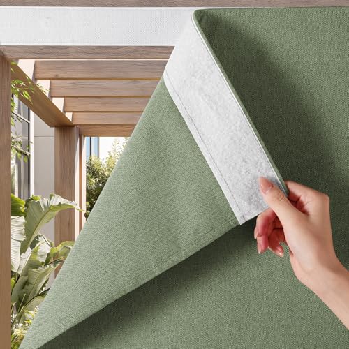 NICETOWN 100% Blackout Linen Outdoor Curtains Windproof 84" L Sage Green