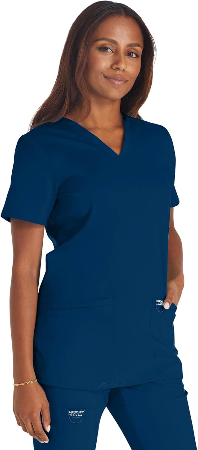 Cherokee Scrub Set for Women, V-Neck Top & Drawstring Flare Leg Pant, Soft 2-Way Stretch Easy Care Medical Uniform – CK00041C - Image 8