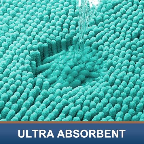 Smiry Luxury Chenille Toilet Rugs U-Shaped 20x20, Soft Absorbent Non-Slip Contour Bathroom Rugs for Toilet, Machine Washable Contoured Bath Mats, Turquoise