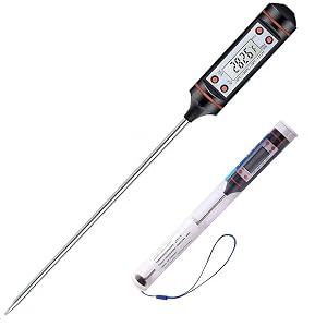 EVRU® Cooking Thermometer, Digital Meat Food Thermometer Instant Read Long Probe Auto Off LCD Screen Kitchen Thermometers for BBQ, Meat, Sugar, Milk, Water, Jam, Grill (Battery Included)