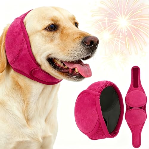 Image of LHP Dog Ear Muffs Noise Cancelling, Calming Ear Cover Protection for Anxiety Relief, Thunder, Fireworks, Ear Wraps for Dog Travel and Grooming, Hematoma Prevention (Hot Pink, M)