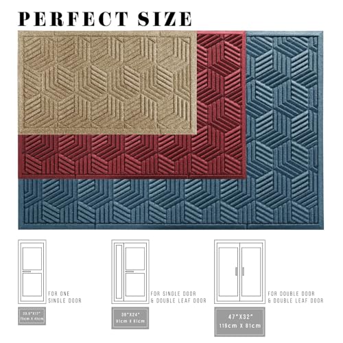 Yimobra Large Door Mat 47x32, All-Season Waterproof Outdoor Mats for Front Door Entrance with Drainage Holes, Heavy Duty Non-Slip Doormat for Garage Patio Entryway Indoor, Brown