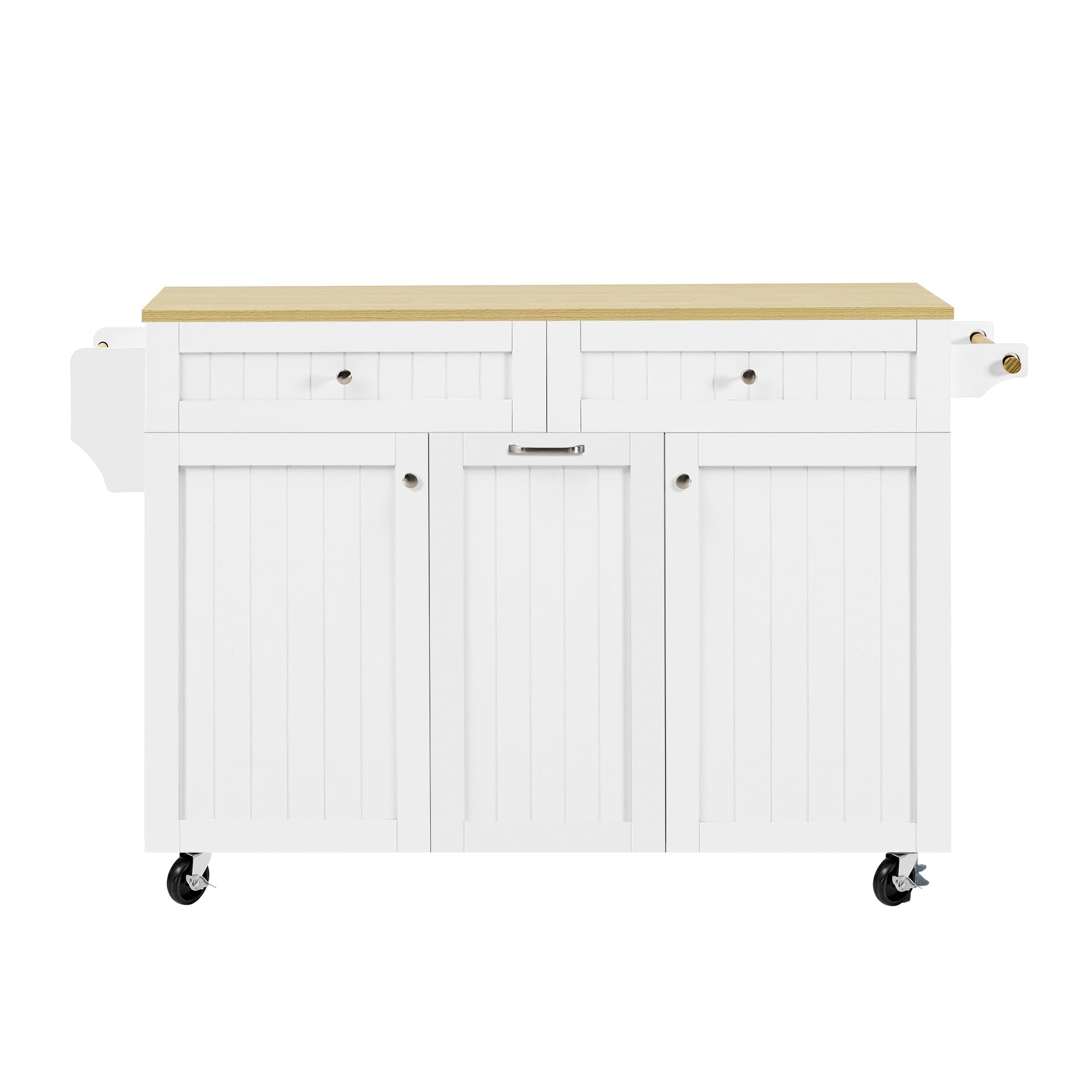 Küchenschrank mit Klappbarer Arbeitsplatte, Verstellbare Trennwand, Küchenwagen mit 5 Rollen, Freistehende Kücheninsel mit 3 Schubladen, 139.5 x 40(70) x 92 cm, Weiß