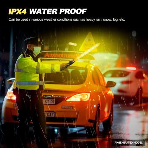 Image of E-riding 4 Pack Traffic Wand, 21 Inch Traffic Control Wand with 3 Flashing Modes & Side Clip, LED Safety Baton for Traffic Control, Parking, Aircraft, Car Directing (Yellow)