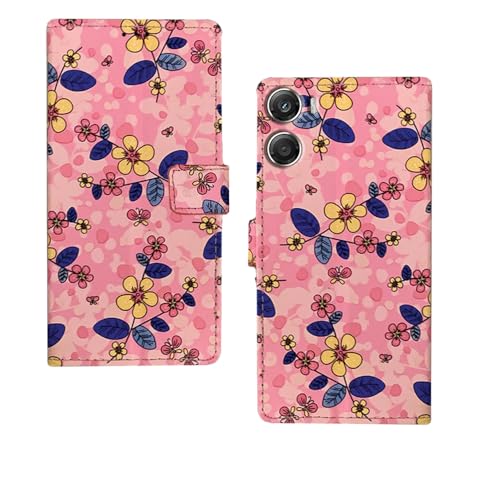 Image of amazon basics Moto G06 Power 5G Flip Cover | Card Pockets Wallet & Stand | Flip Cover for Moto G06 Power 5G (Pink Flower)