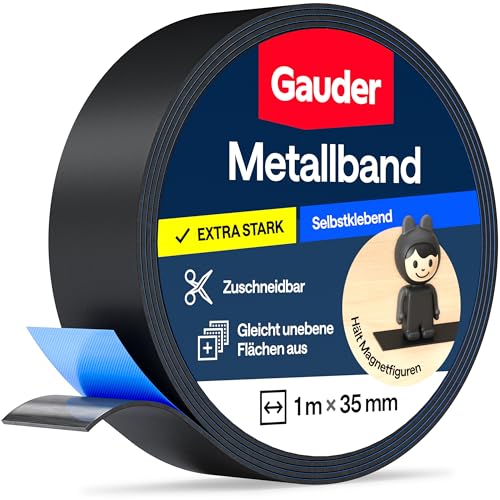 GAUDER Metallband selbstklebend - Magnethaftband für Tonie-Figuren & -Regale - Ferroband & Eisenband zum Basteln und Organisieren (1 m x 35 mm - schwarz)