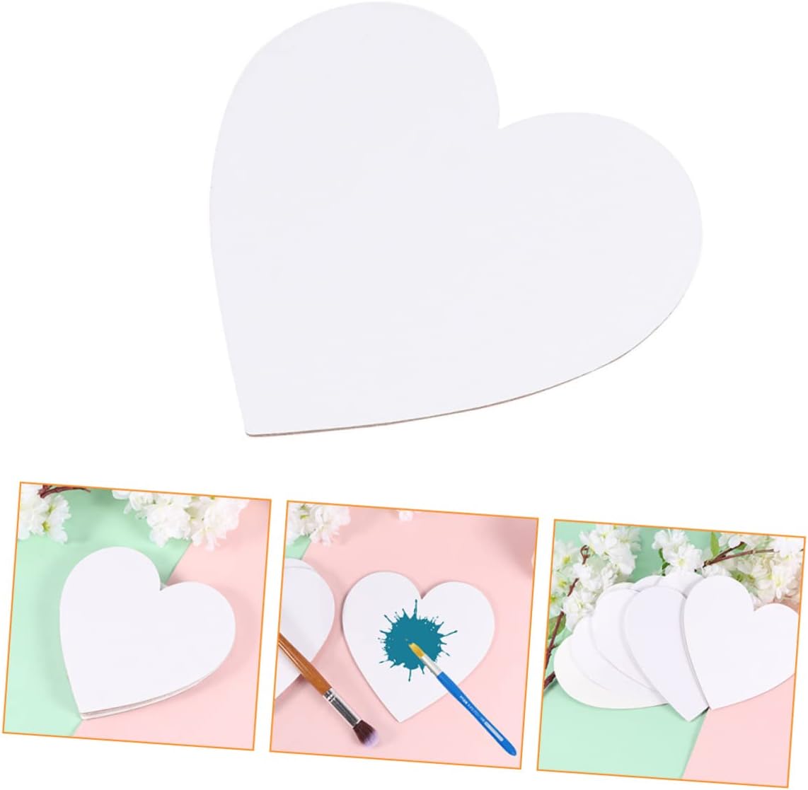 6Pcs Heart Shape Cotton Drawing Boards Premium Artist Canvas Panels for Oil Painting DIY Projects Smooth Surface for Beginners and Present Giving