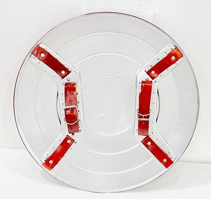 12 Inch Round Metal Shield, Premium Alloy Construction, Red and Blue Decorative Wall Mount, Medieval Cosplay Prop