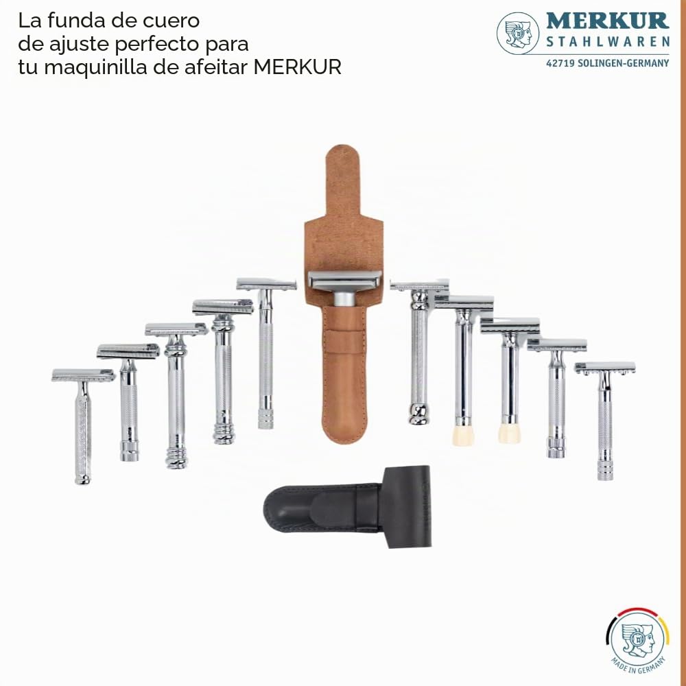 MERKUR Leather Razor Case - Brown Cowhide, Fits All MERKUR Razors Except 24001, Up to 110 mm
