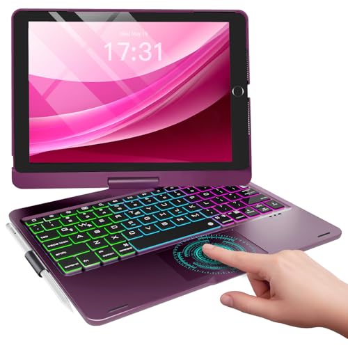Image of Baisla iPad 9th Generation Case with Keyboard 10.2 inch (2021), 360 Rotatable with Trackpad & Rainbow Backlit, iPad Keyboard case for 9th /8th /7th, iPad Air 3, iPad Pro 10.5 (Raspberry)