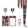 Anime Lanyard with Retractable Badge Reel and Funny Momo ID Badge Holder(with Anime Keychain) 4PCS Set Swivel Clip Alligator Badge Reel for Nurses Student Teacher Women Men