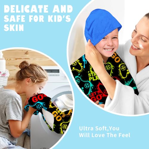 Image of Video Gamer Boys Beach Towel with Hoodie for Kids Toddlers Age 4-8,Game Controller Black Bath Towels Shower Wrap for Boys, Hooded Poncho Beach Blanket for Pool Swimming Wearable Bath Towel for Child