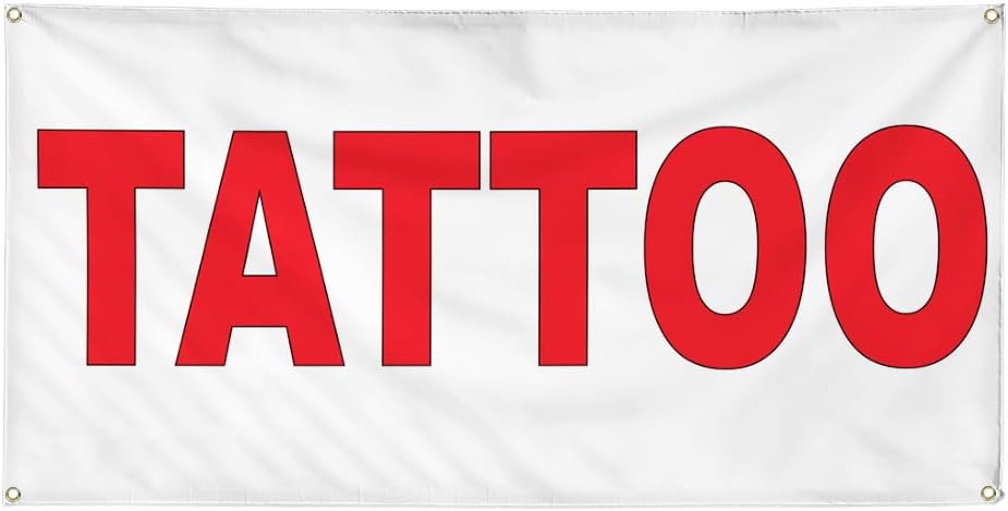 Vinyl Banner Multiple Sizes Tattoo Red B Business Outdoor Weatherproof Industrial Yard Signs 4 Grommets 24x36Inches