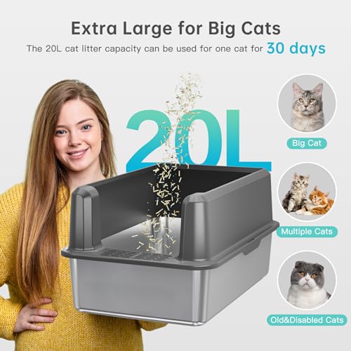 Enclosed Stainless Steel Cat Litter Box with Lid, XL Extra Large Litter Box for Big Cats, Metal Litter Pan High Sided, Never Absorbs Odors, Anti-Urine Leakage, Easy Cleaning, Include Scoop - Image 4