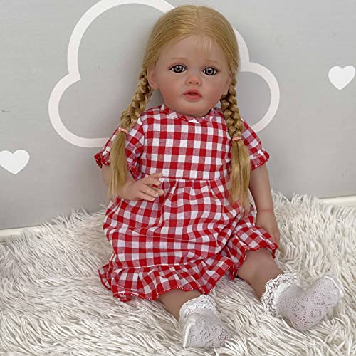 YIHANGG 24Zoll 60cm Reborn Kleinkind Puppe Mädchen Realistisch Neugeborenes Verwurzeltes Blondes Haar Reborn Baby Puppe Kinder Weihnachten Geschenke – Bild 6