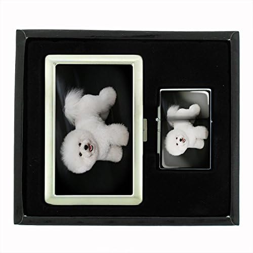Dog Bichon Frise 02 Cigarette Case Oil Lighter Gift Set