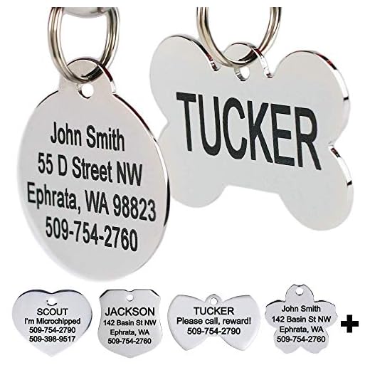 GoTags Stainless Steel Pet ID Tags, Personalized Dog Tags and Cat Tags, up to 8 Lines of Custom Text, Engraved on Both Sides, in Bone, Round, Heart, Bow Tie and More