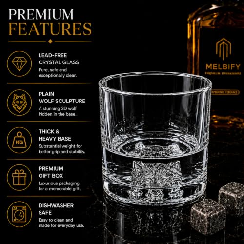 Image of Melbify Wolf Whiskey Glass| Set of 2 | Animal Whiskey Glass| Premium | Unique| Big| Broad | Old Fashioned Whiskey Glass|Round Whiskey Glass with Thick Bottom| 300ml