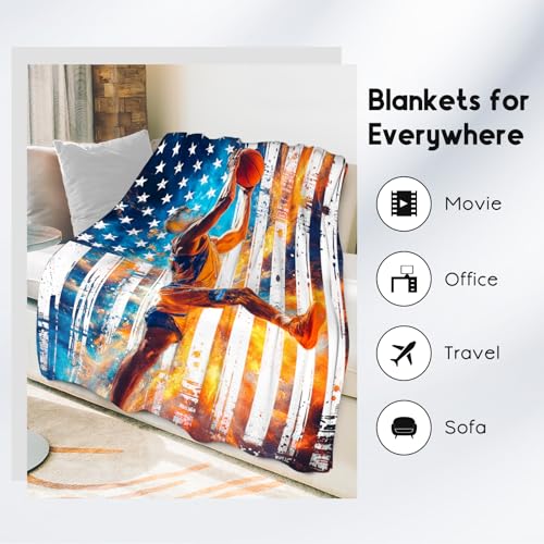 Basketball Blanket for Boys, Kids Blankets Gifts, Sports Theme Throw, Soft Fleece Throw for Couch & Bed, 60"x80"